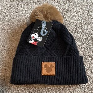Disney Black Knit Beanie with Pom